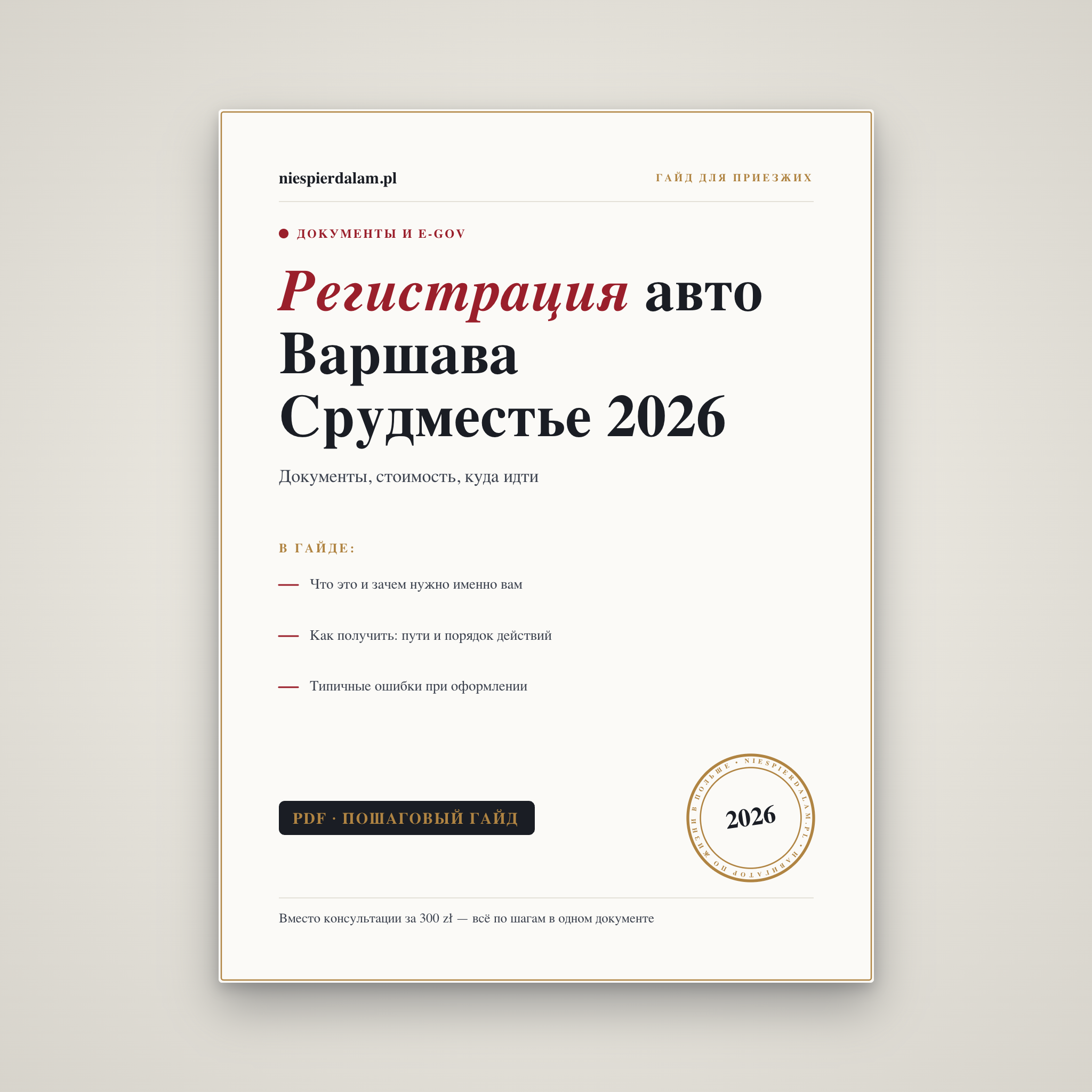 Регистрация авто Варшава Срудместье: документы, стоимость, куда идти